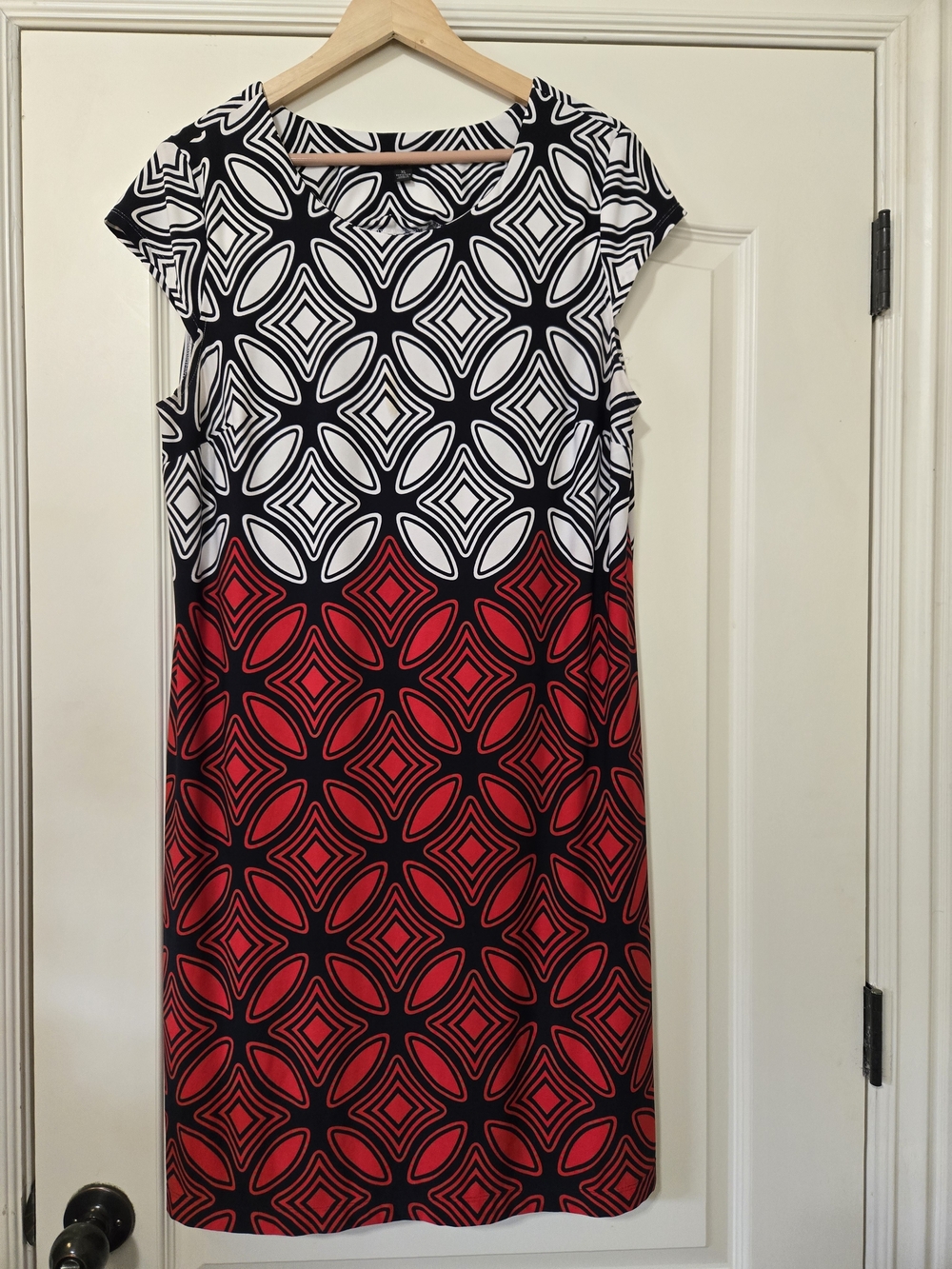 R&K Black, White & Red Geometric Midi Dress